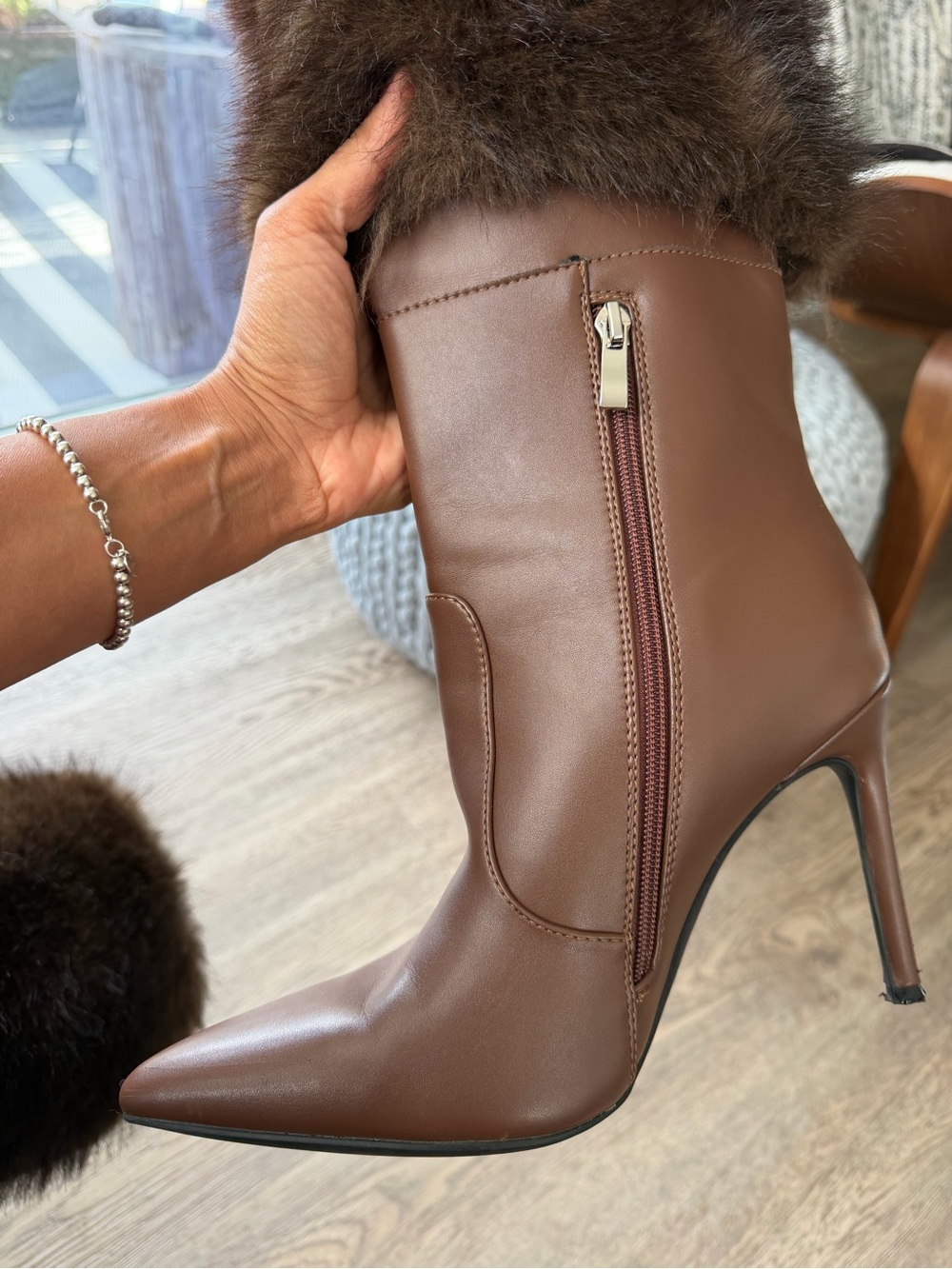 Faux Fur Brown Boots - Picture 8 of 10